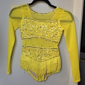Weissman Sparkling Yellow Bodysuit with Fringe